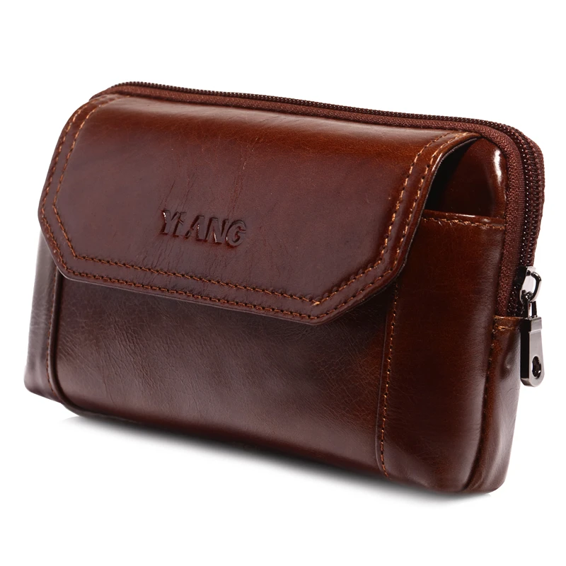 Genuine Leather Men Hip Bum Belt Purse Designer Male Fanny Pack 6.5" Mobile Phone Pouch Small Men's Waist Bags Travel Cowhide