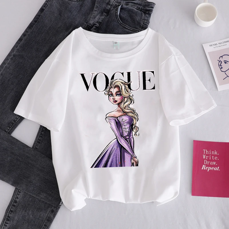 Летняя женская Футболка Harajuku kawaii с принтом Vogue топы короткими рукавами и футболки