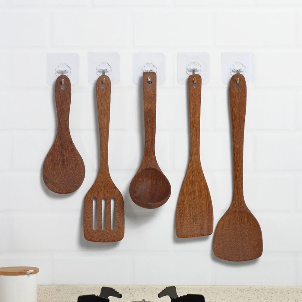 

Wooden 5pcs Cooking Utensils Kit Spatula Wooden Rice Spoon Soup Scoop Cooking Kitchen Utensils Supplies Kitchen Accessories