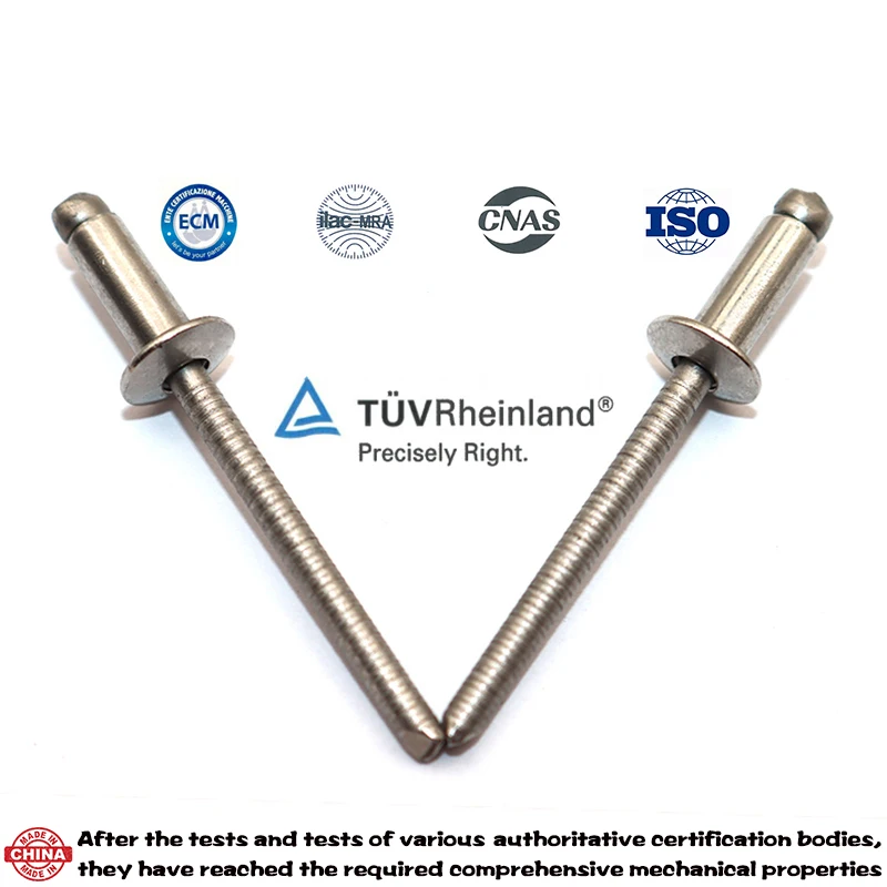 

Blind rivet 304/316 all steel open round head rivet GB12618 semi-steel 304 + 42A round rivet fracture chuck specification M4