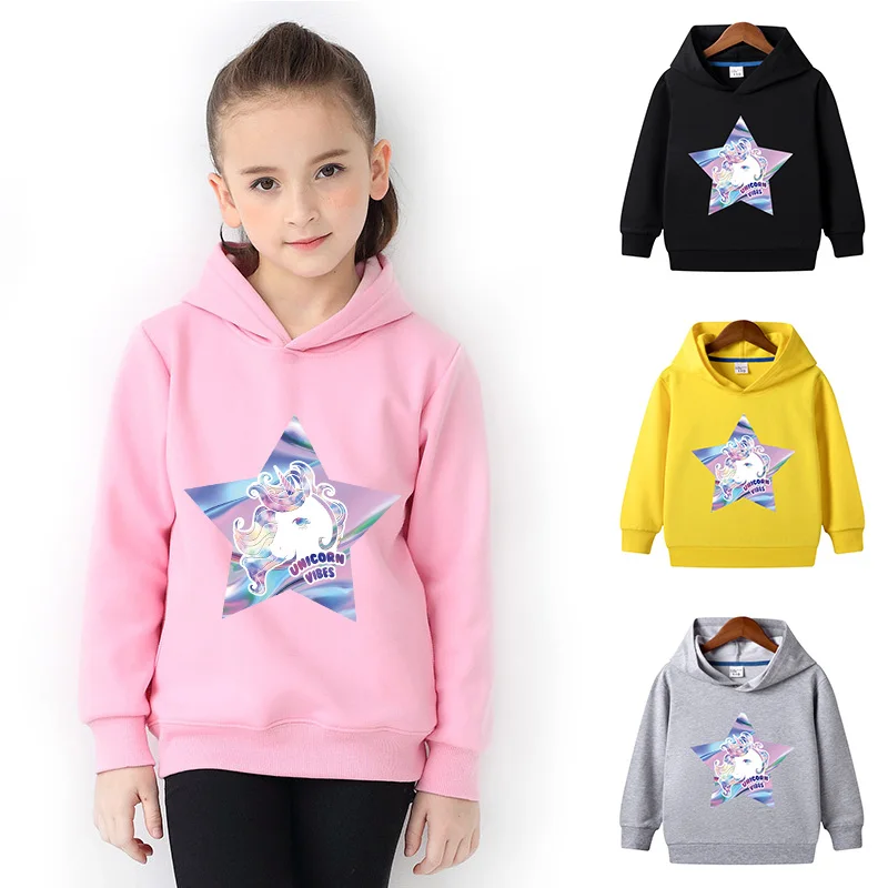 

Autumn Winter Hot Sale Children's Cartoon Unicorn Hoodies High Quality Little Girls Daily Casual Cute Hooded Longsleeve Sweater
