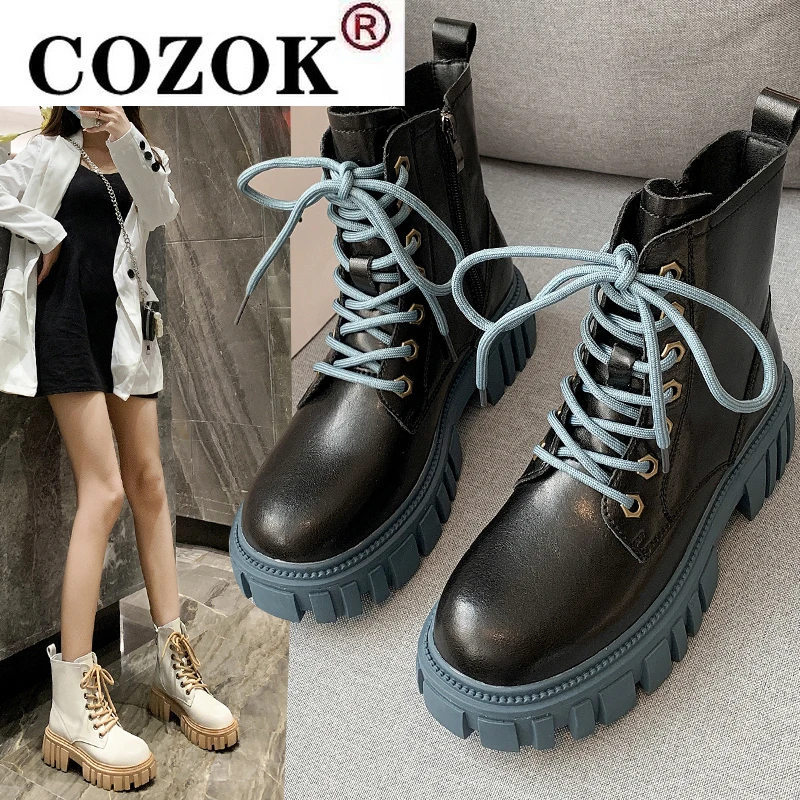 

2022 новые женские мотоциклетные ботинки на платформе и высоком каблуке со шнуровкой, модные зимние ботинки, повседневные теплые Дизайнерски...