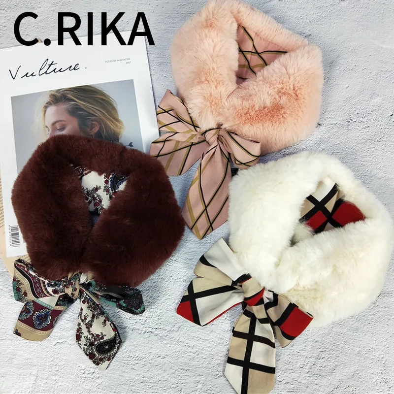 Зимние Модные женские туфли искусственный меховой шарф воротник с принтом плед