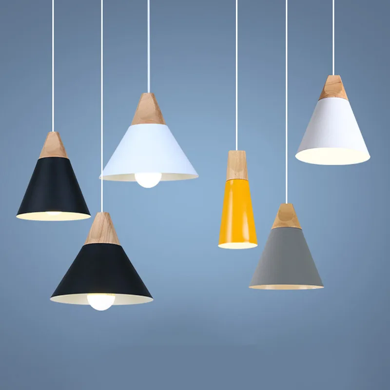 Подвесной светильник s цветной деревянный металлический светодиодный E27 в