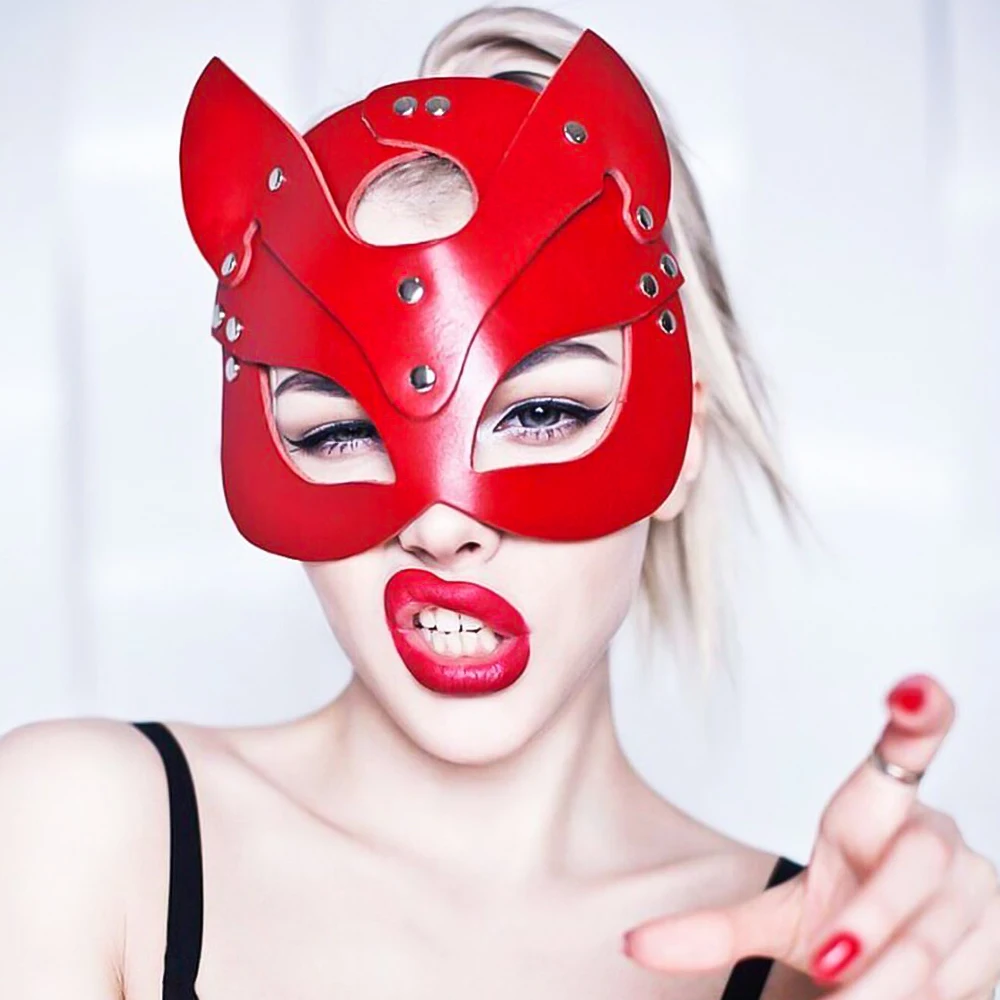 

Women Mask Cat Half Leather Headgear Bondage Halloween Masquerade Party Cosplay Costume Mask Slave Sexy Stage Performance Props