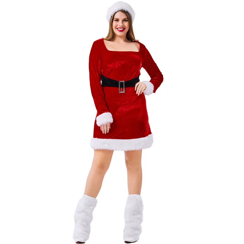 

Women's Santa Baby Costume Sexy Mrs Santa Velvet Dress Christmas Miss Claus XMAS Fancy Dres