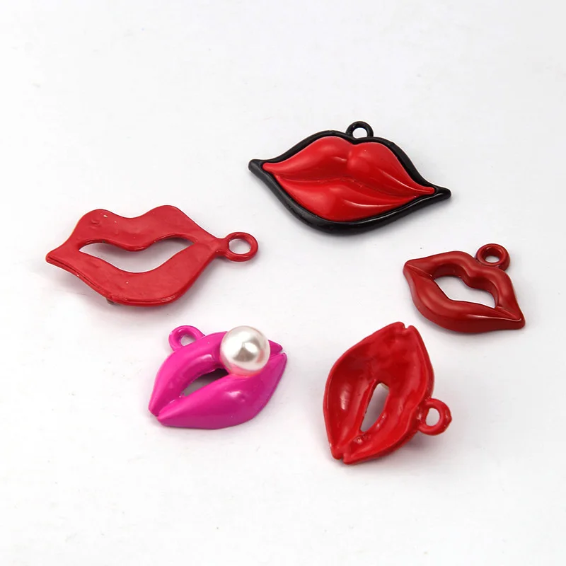 10 шт. разнообразные эмалевые красные губы золотого цвета из цинкового сплава для