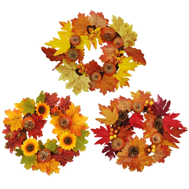 

Artificial Wreath Autumn Maple Leaves Foam Pumpkin Fake Garland Wall Decoration