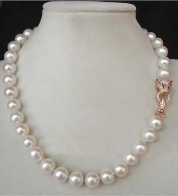 

18 дюймов 10-11 мм AAA ++ подлинное белое Жемчужное Ожерелье AKOYA с головой леопарда Хрустальная застежка