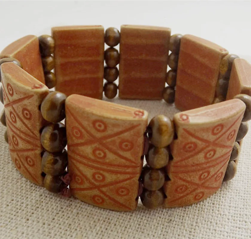 Оптовая продажа 24 шт натуральные деревянные эластичные мужские браслеты