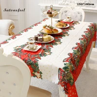 180cm christmas tablecloth jingle bell printing table cloth dining table dust cover for christmas decorating supplies
