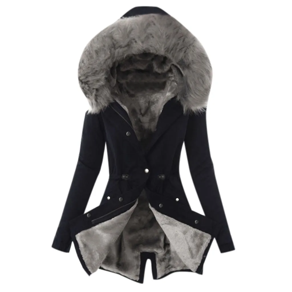 Hot New Coat Women Ladies Fur Lining Coat Womens Winter Warm Thick Long Jacket Hooded Overcoat Outer Wear chaquetas mujer 2021