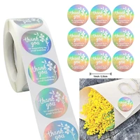 500pcs 2 5cm silver gilded flower thank you sticker rainbow color for envelope sealing label decoration stationery sticker