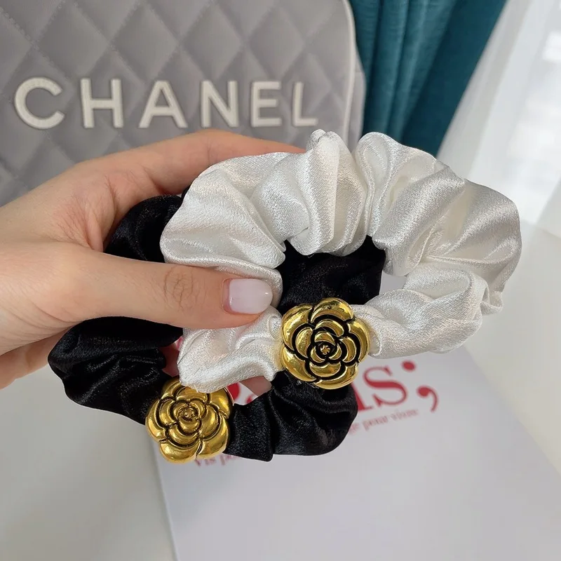 

White black silk rose headwear headbands hair rope Ponytaill hair bands intestine hair circle tie rope hair bands for girls