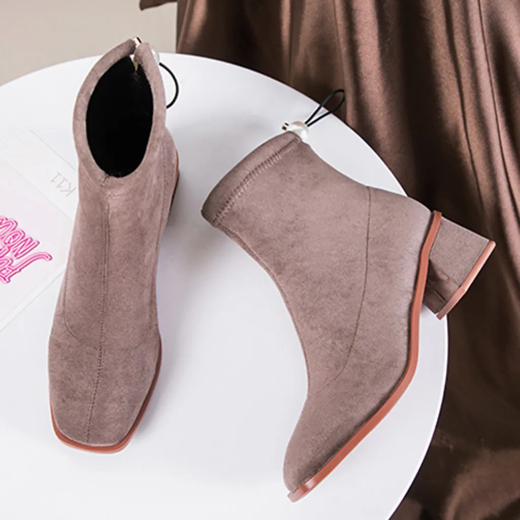 Женские ботинки ботильоны с круглым носком однотонные Повседневная теплая