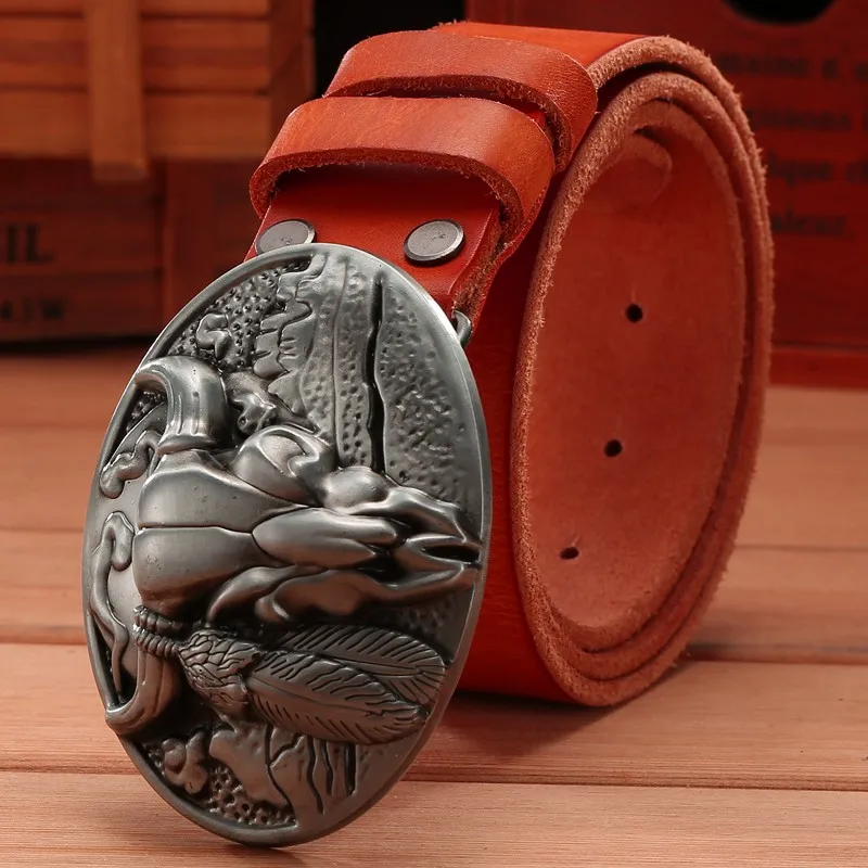camel buffalo buckle Ремни из натуральной кожи с большой пряжкой для мужчин, мужские ремни класса люкс, натуральная кожа, Верблюжий коричневый, панк, Воловья кожа, китайский стиль, высокое качество - Цвет: camel buffalo buckle