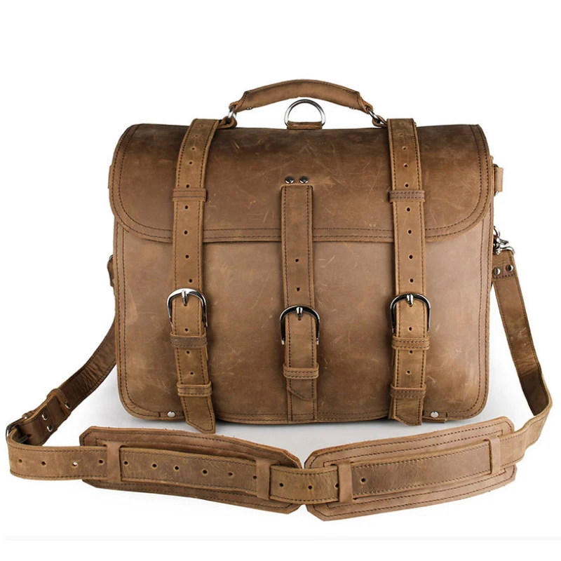Большой Вместительный толстый кожаный мужской портфель crazy horse, 3 в 1, сумка из натуральной кожи, рюкзак для путешествий, рюкзак из коровьей кожи, сумка через плечо - Цвет: Brown 3