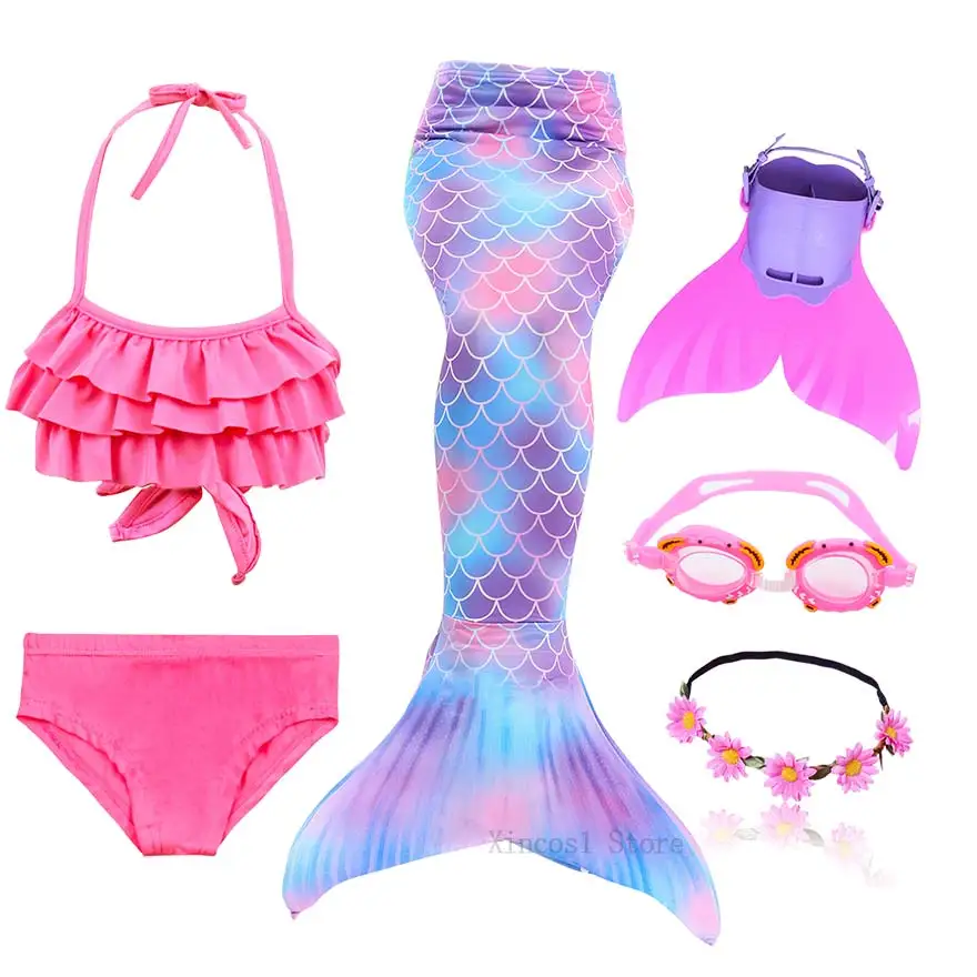 Fancy NEW the Little Mermaid Tail with Garland or With Monofin Swimsuit for Kids Girls swimmable Bathing Suit Mermaid Costume