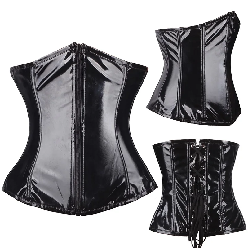 2036Zipper underbust X сексуальный черный виниловый готический корсет, Черный бурлеск, женское белье, бюстье, белье, стимпанк, Корректирующее белье, Размеры s m l xl XXL - Цвет: 2036Zipper underbust