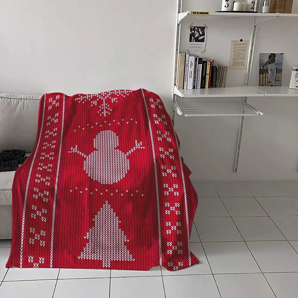 

Best Gift Merry Christmas Deer Tree Santa Claus Sled Snowflake Super Soft Flannel Throw Blanket Fit for Couch Sofa Bed