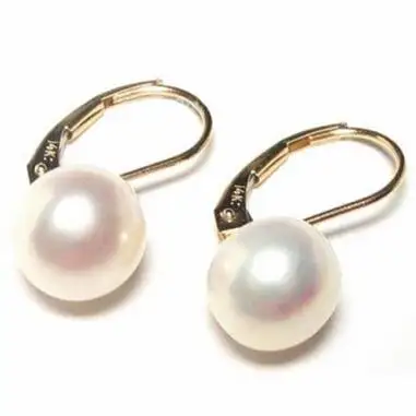 free shipping >>>>noble jewelry 8-9mm AAA White Pearl Lever Back Earrings in 14K Yellow Gold