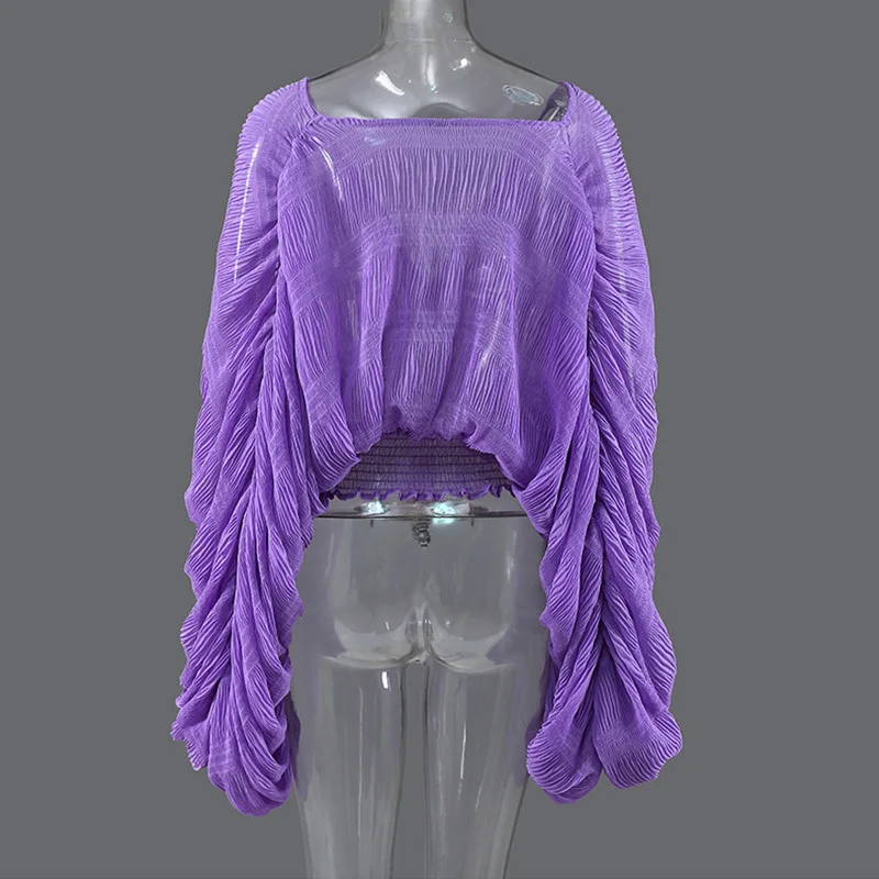 

[EAM] Women Black Casual Pleated Chiffon Blouse New V-Neck Long Sleeve Loose Fit Shirt Fashion Tide Spring Summer 2021 1DD8851