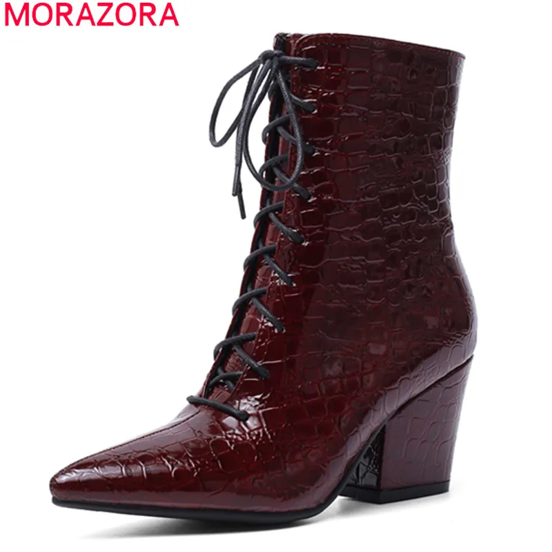 Женские ботильоны из искусственной кожи MORAZORA черные на толстом каблуке с острым