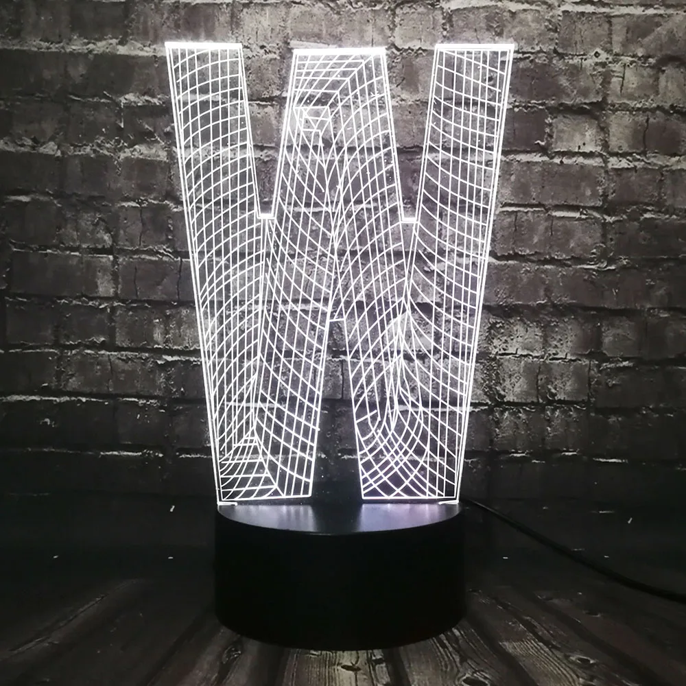 Модный 3D лампы освещения алфавитные буквы W многоцветный Ночная лампа LED RGB лампа USB сенсорный украшение для дома, ресторана, подарок для детей