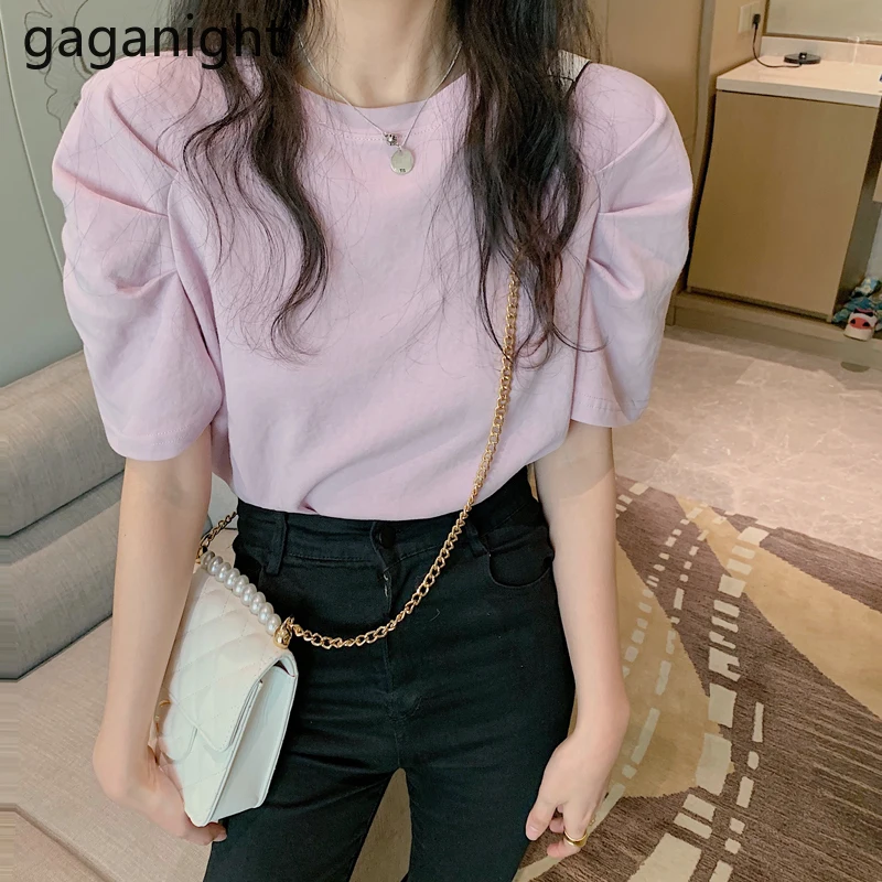 Gaganight Женские однотонные повседневные футболки с короткими рукавами летние