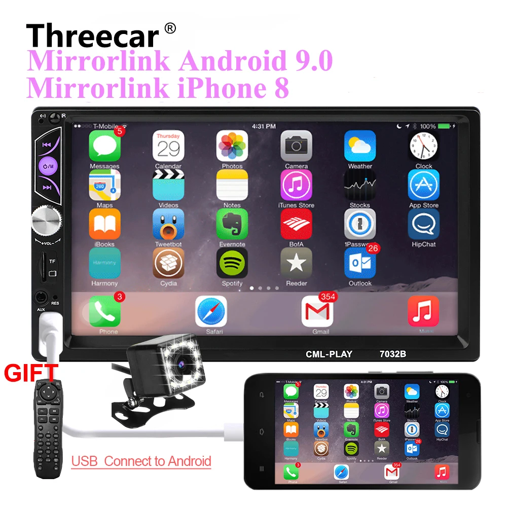 Mirror link Android 9,0 2 din автомобильное радио Авторадио 7 ''мультимедийный плеер Bluetooth handsfree FM/TF/USB камера заднего вида автомобильное радио