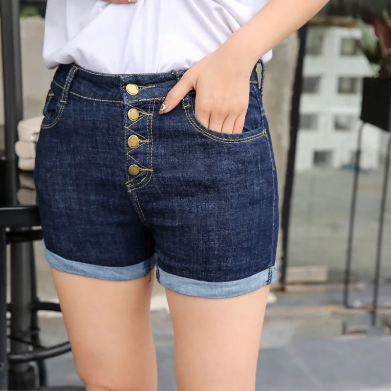 Женские джинсовые шорты с завышенной талией черные/белые/синие облегающие