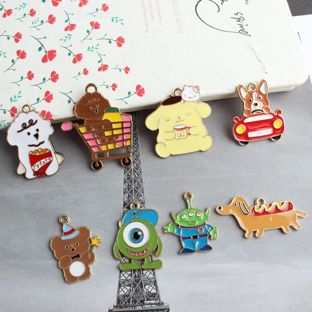 10 шт./лот эмалевые Подвески в виде мультяшного инопланетянина таксы корги пуделя