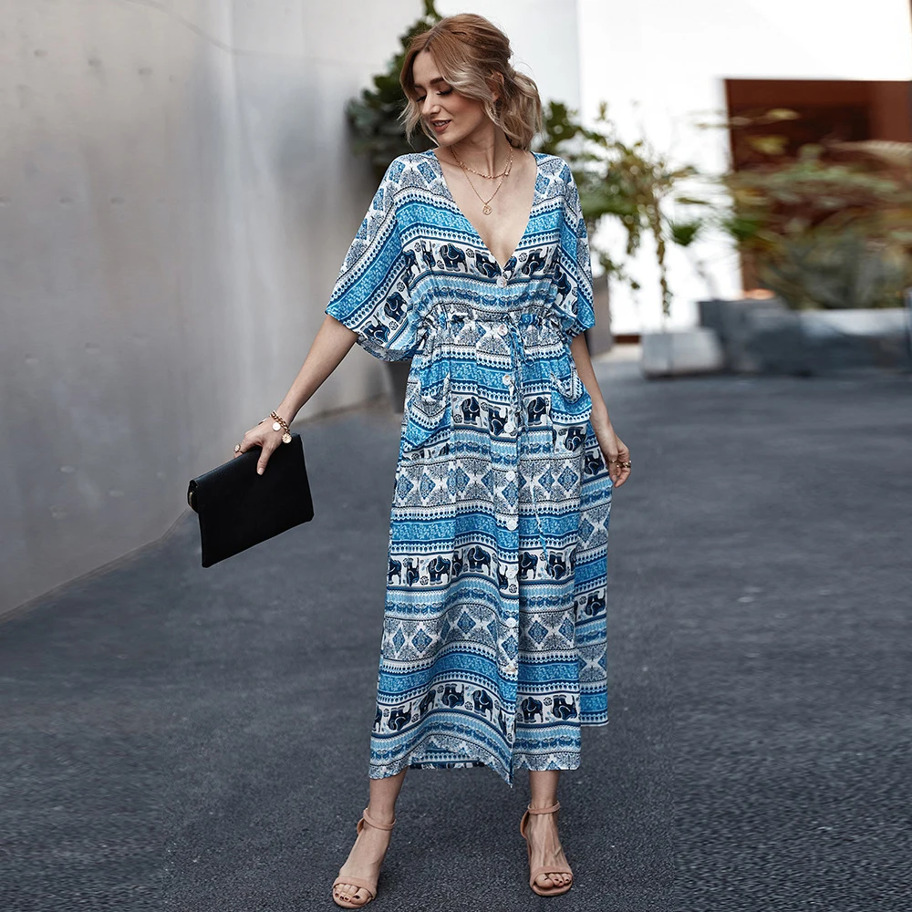 

Vestido Casual Mujer Sukienka Letnia Boho V Neck Maxi Dress Women 2020 Bohemian Clothing Vestidos Largos Verano Summer Roupas