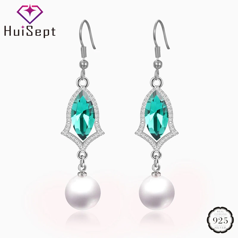 HuiSept модные серьги из серебра 925 пробы с жемчугом овальной формы Сапфир Изумруд