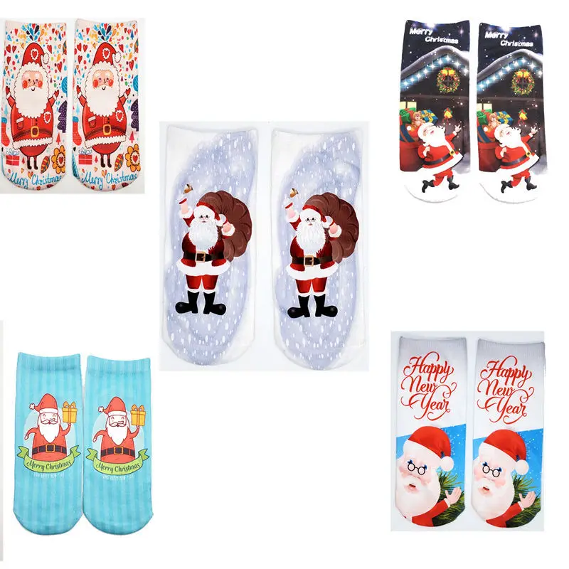 

Creative Colorful Multiple Santa Claus Happy Low Ankle Socks for Women New 3D Print Funny Cute Cartoon Elk Unisex Short Socks