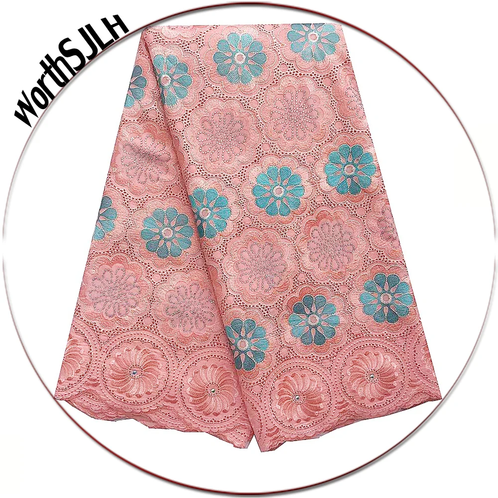 Персиковый хлопок швейцарские сухие кружева в швейцарской Нигерии высокого