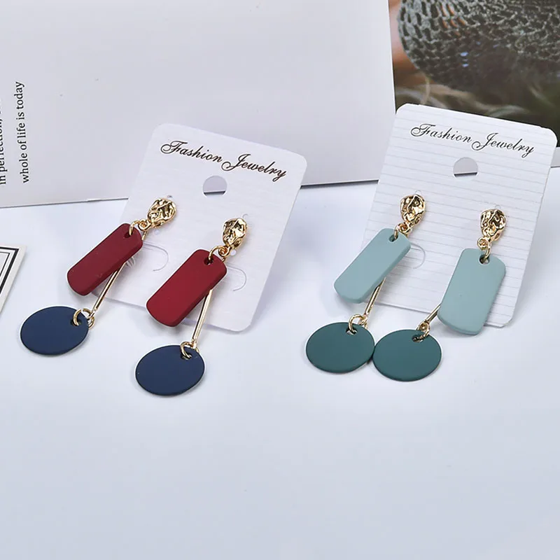 Винтажные Матовые Круглые длинные квадратные золотые серьги подвесные