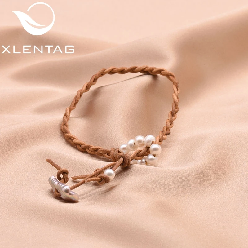 XlentAg 100% кожаный браслет с пресноводным белым жемчугом для женщин аксессуары