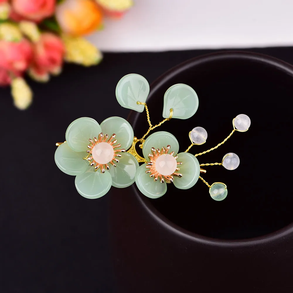 

Jade Stone Flowers Hair Sticks Hairpin Charm Jadeite Jewelry Carved Amulet Fashion Accessories Natural Chinese Gifts for Women