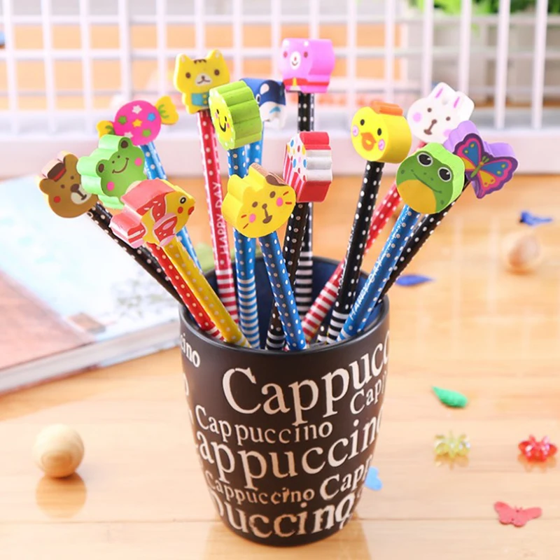 

10pcs Creative Cartoon Animal Wood Pencil Eraser Pencil New Standard Child Student Learning Stationery School Office Supplies