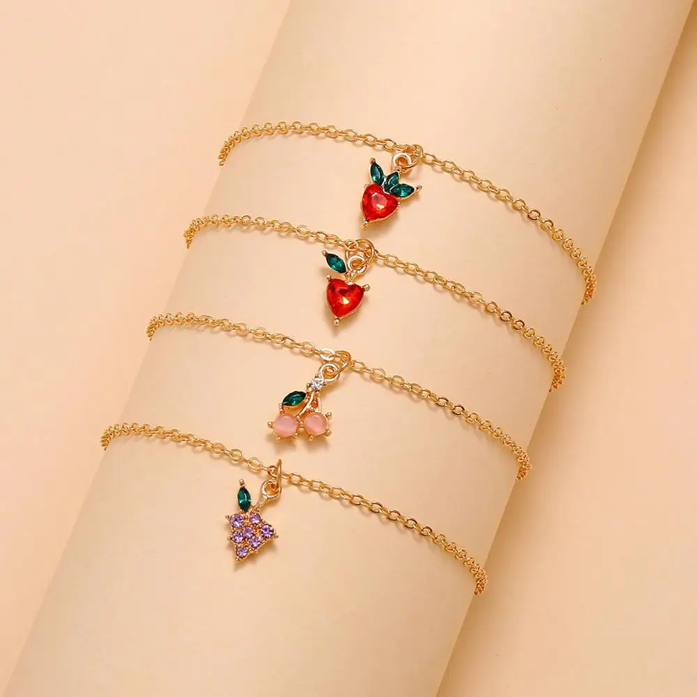 Sindlan 4 шт. набор золотых фруктовых браслетов для женщин милые с красочными