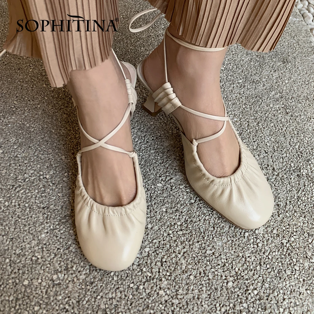 

Туфли SOPHITINA женские из натуральной кожи, стильная удобная одевающаяся обувь со странным каблуком и узкими ремешками, туфли-лодочки с круглы...