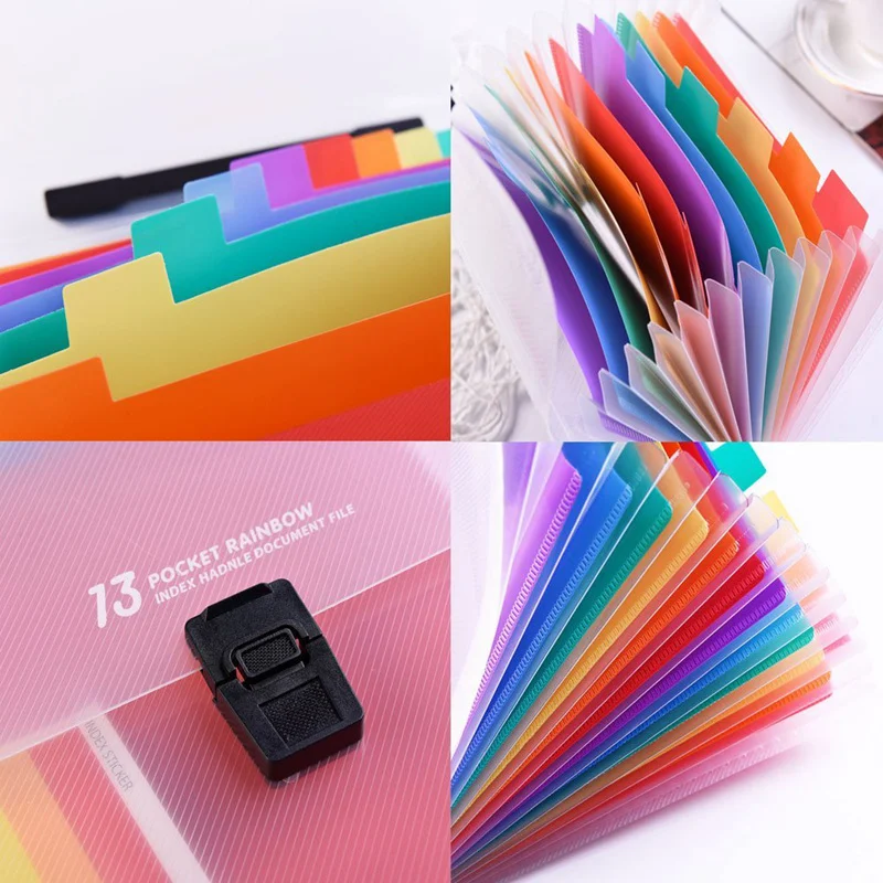

13 Pockets Plastic Expanding Accordion Folders, Letter Size Portable Document Holder, A4 File Organizer