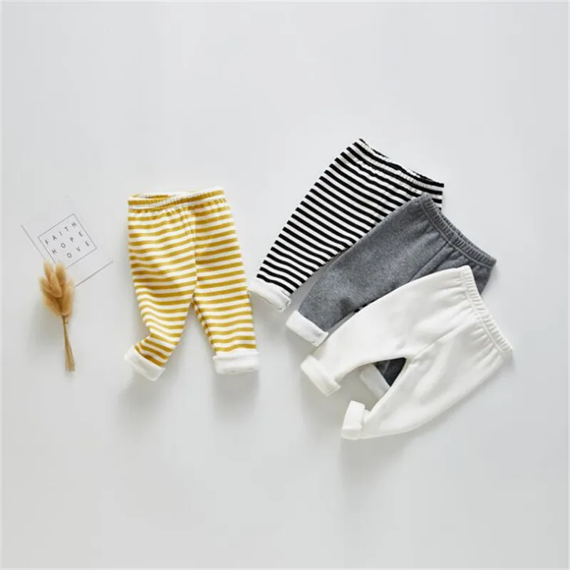 Штаны для новорожденных зимние штаны в полоску из хлопка и флиса маленьких