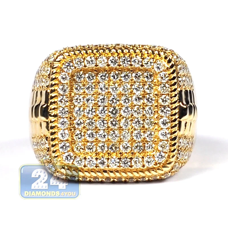 

Domineering Men's Square Micro Pave CZ Stone Ring Hip Hop Big Gold Metal Iced Out Rhinestone Wedding Rings Bague Homme