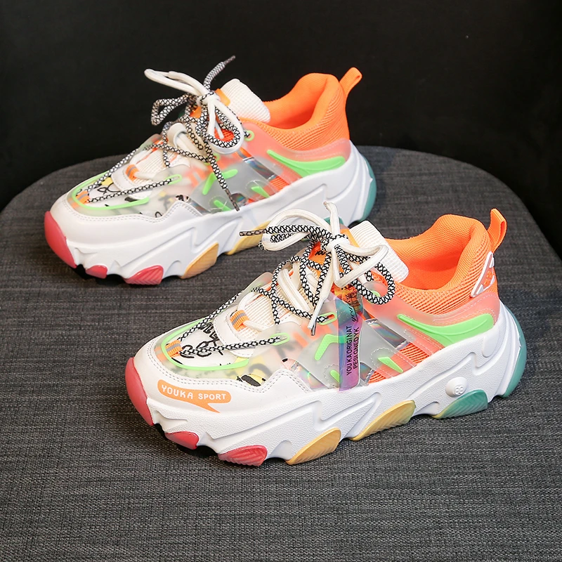 

Женские кроссовки на массивной платформе, дизайнерские, на шнуровке, Повседневная модная обувь для тенниса, для пожилых людей, смешанные цв...