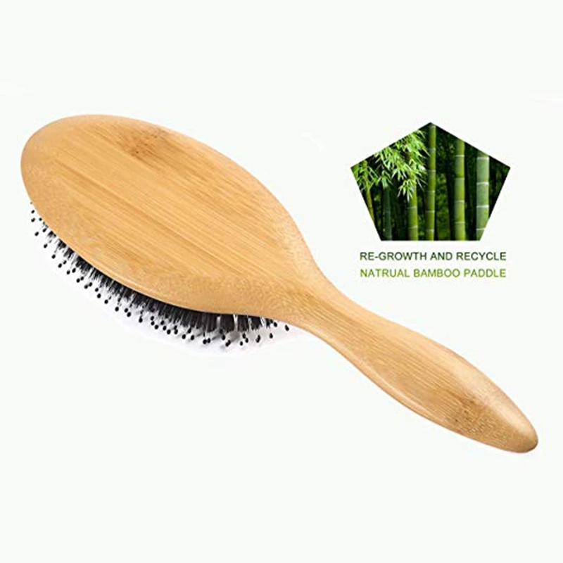 

Hair Brush Boar Bristle Hair Brush with Nylon Pins Bamboo Paddle Detangler Brush Detangling Adding Shine Brushes Daily Use for C