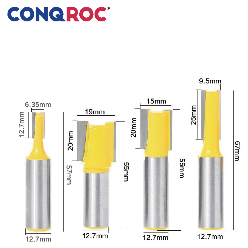 

4 Pieces 1/2" 12.7mm Shank Straight Flush Trim Router Bits Set Woodworking Milling Cutters Kit