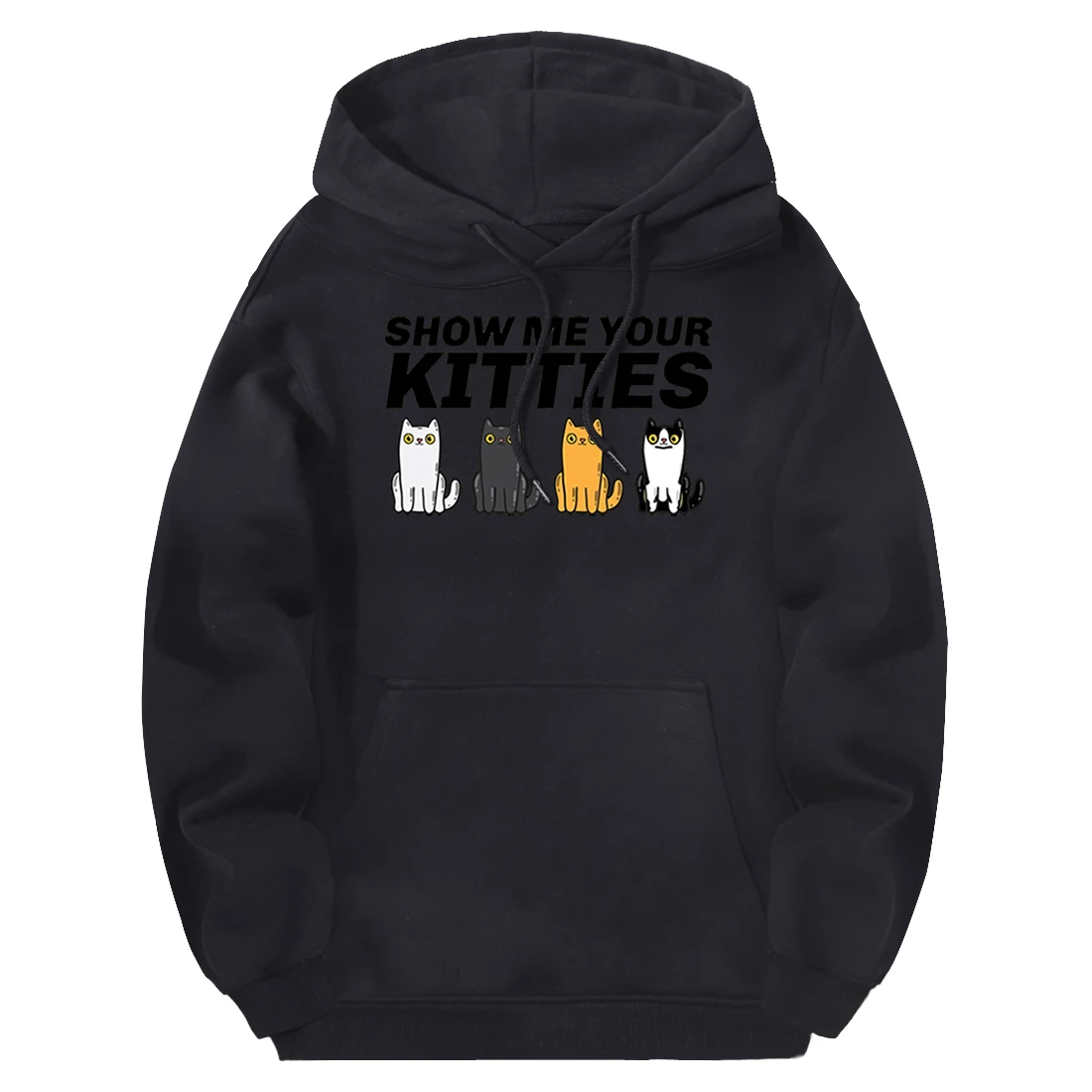 

Show Me Your Kitties Fleece Man Sweatshirts Hooded 2020 Streetwear Pullovers Punk Clothes Male Solid Hoodies Black Moletom Homme
