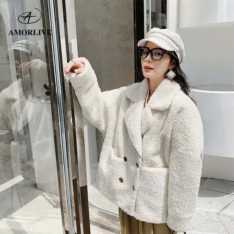 Женская шерстяная куртка AMOR LIVE Зимняя Толстая теплая элегантное двубортное